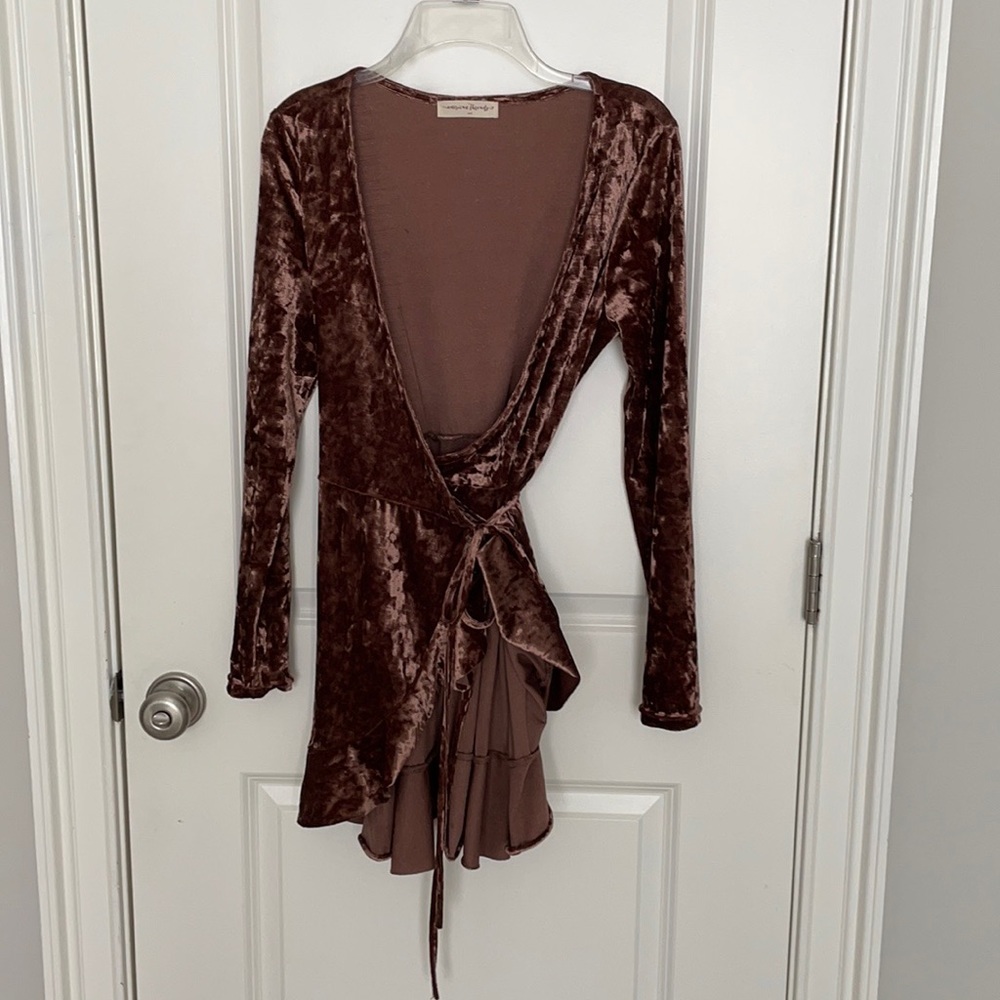 American Threads Mauve Velvet Mini Wrap Dress
